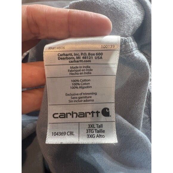 Carhartt Shirt Mens 3XLT Blue Loose Fit Chambray Workwear Work Shirt - Picture 8 of 10